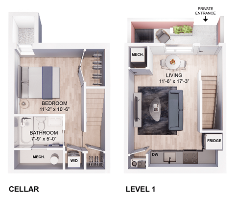 a floor plan of a bedroom and a living room